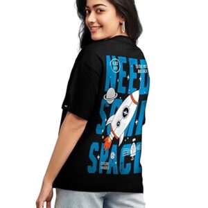 Bewakoof Women's 100% Cotton Graphic Print Oversized Fit Round Neck T-Shirt
