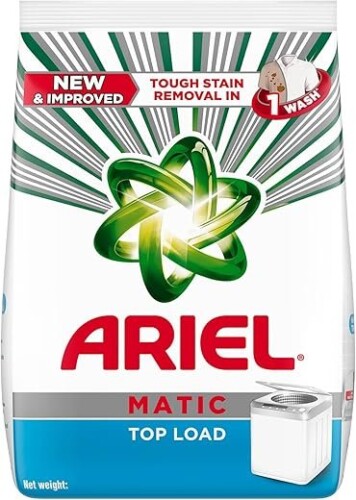 Ariel Matic Detergent Powder – Top Load 1kg | Removes 100 Tough Stains in 1 Wash | Fresh Fragrance | Washing Machine Friendly