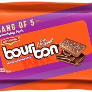 Britannia Bourbon Chocolate Cream Biscuits, 5 x 100g (Total 500g)