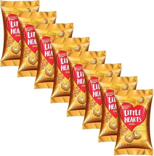 Britannia Little Hearts Sugar Coated Biscuits, 75g (Pack of 8)