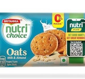Britannia Nutri Choice Milk Almond Biscuits, 75g + 25g Extra (Total 100g)