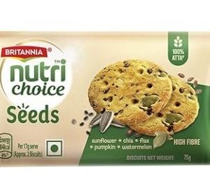 Britannia Nutri Choice Seeds Biscuits – 75 గ్రాములు
0% మైదా, 15% సీడ్స్, హై ఫైబర్ – ఆరోగ్యకరమైన స్నాక్కి ఉత్తమ ఎంపిక!