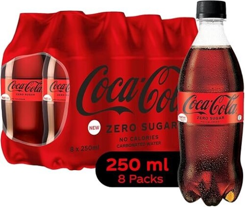 Coca-Cola Coke Zero Sugar, No Calories Soft Drink – 250ml PET Bottle (Pack of 8)