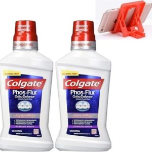 Colgate Phos-Flur Anti-Cavity Fluoride Rinse, Gushing Grape 500ml (Pack of 2) + Free Mobile Holder