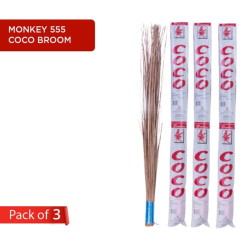 Monkey 555 Coco Broom – Pack of 3 | Long-Lasting Outdoor Cleaning Brooms