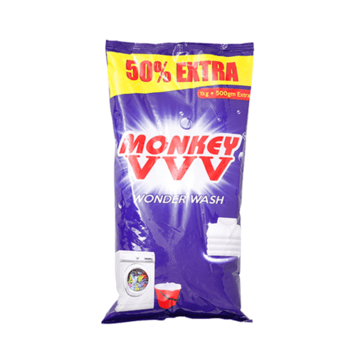 Monkey VVV Wonder Wash Detergent Powder – 1.5kg | Tough on Stains, Gentle on Clothes