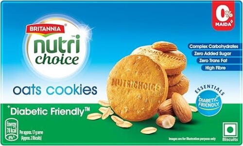 NutriChoice Britannia Essentials Ragi Cookies – No Added Sugar (Diabetic Friendly Biscuits), 150g