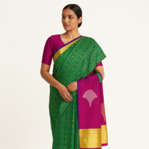 Vibrant Green Kanchipuram Silk Saree with Magenta Border