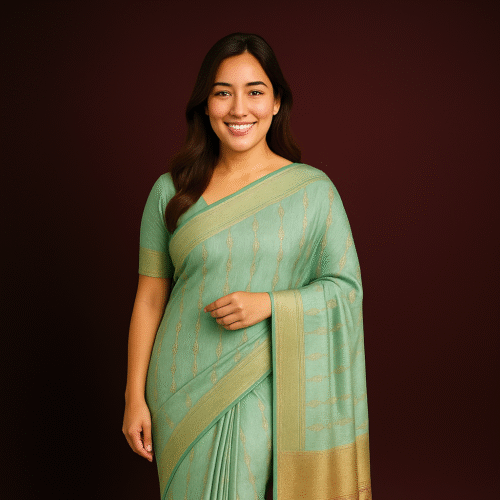 Pastel Mint Green Kanchipuram Silk Saree with Golden Zari Border