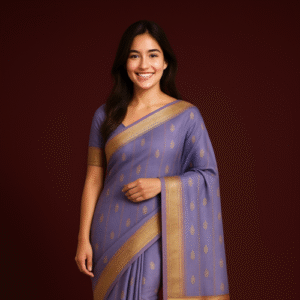 Lavender Kanchipuram Silk Saree with Golden Zari Border