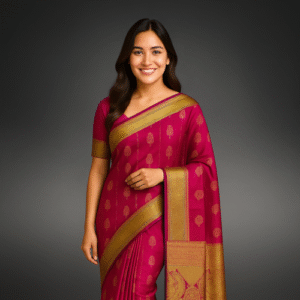 Magenta Pink Kanchipuram Silk Saree with Golden Zari Border