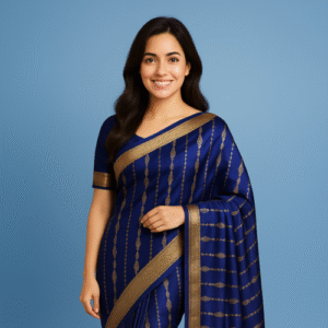 Royal Blue Kanchipuram Silk Saree with Golden Zari Border