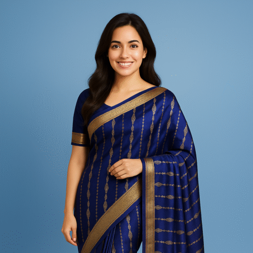 Royal Blue Kanchipuram Silk Saree with Golden Zari Border