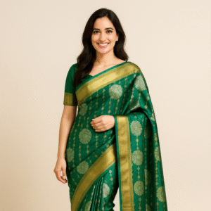 Emerald Green Kanchipuram Silk Saree with Golden Zari Border
