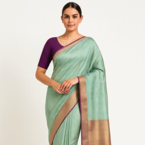 Pastel Aqua Kanchipuram Silk Saree with Copper Zari Border
