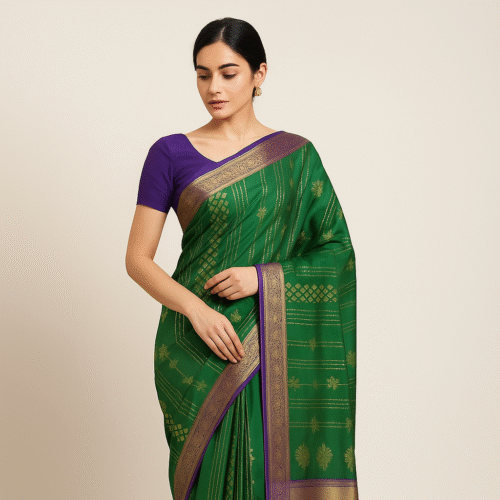 Royal Green Kanchipuram Silk Saree with Purple Zari Border