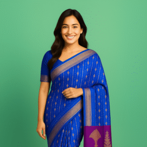 Royal Blue Kanchipuram Silk Saree with Magenta Pallu and Golden Zari