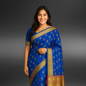 Majestic Royal Blue Kanchipuram Silk Saree with Golden Zari Weave