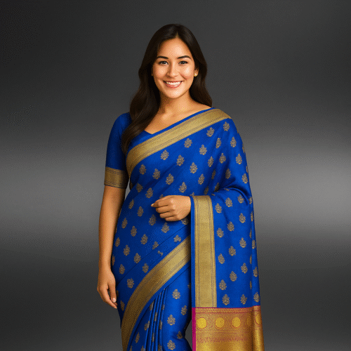Majestic Royal Blue Kanchipuram Silk Saree with Golden Zari Weave