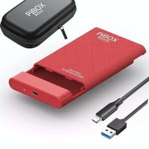 PiBOX India USB 3.1 Type-C 2.5" SATA External Hard Drive Enclosure with Carry Case (Red)