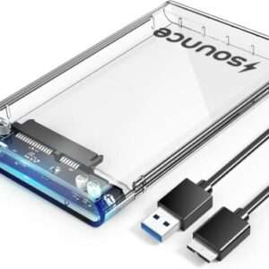 Sounce Transparent 2.5" SATA to USB 3.0 External Hard Drive Enclosure (Tool-Free Design, Clear Case)