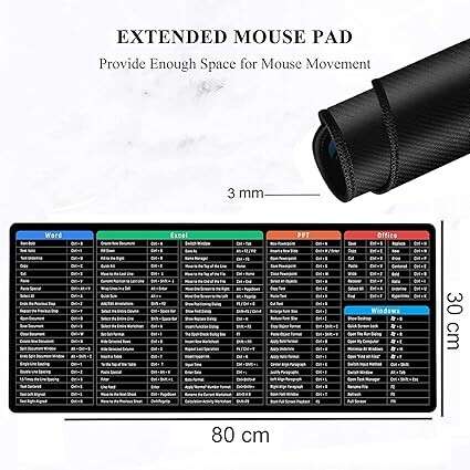 Shortcut Keys Extended Mouse Pad for Windows, Word, Excel, PowerPoint & Office – Large Desk Mat (Multicolor) - Image 2