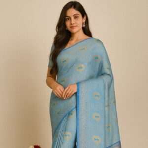 Sky Blue Woven Banarasi Silk Saree with Zari Border