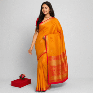 Golden Yellow Woven Silk Saree with Red & Gold Zari Border