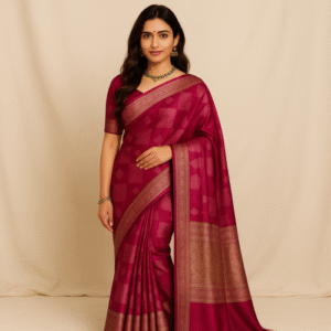 Wine Pink Banarasi Silk Saree with Antique Gold Zari Work