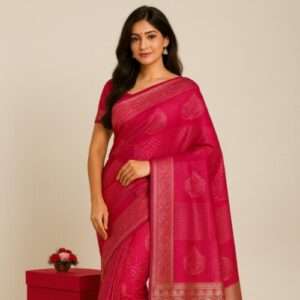 Rani Pink Banarasi Silk Saree with Gold Zari Weaving