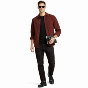 Maroon Overshirt Smart Casual Outfit